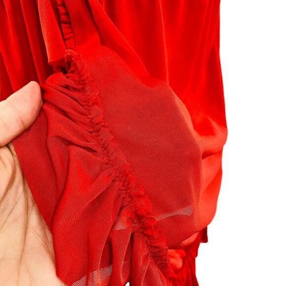 Dreamgirl Floral Satin Jacquard Stretch Mesh Lingerie Babydoll Red Xlarge - Picture 3 of 10